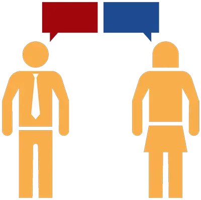 Multicolor icon of two people talking with speech bubbles
